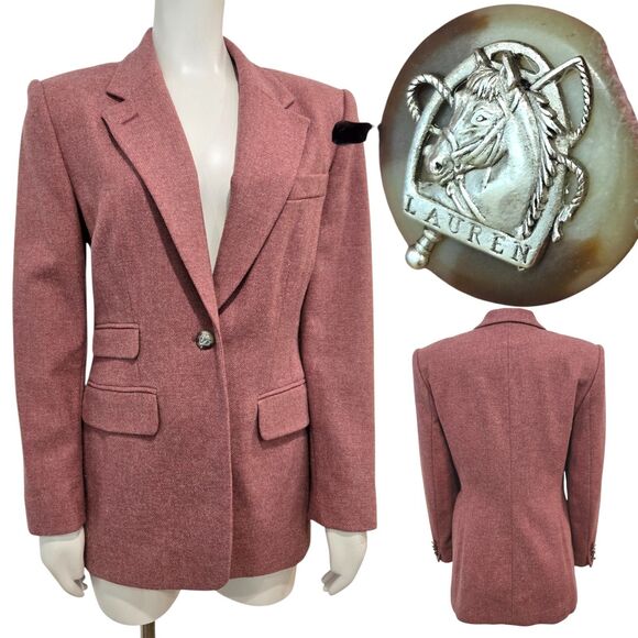 Lauren Ralph Lauren Womens Blazer 6 Wool Heathered red Equestrian Horse buttons